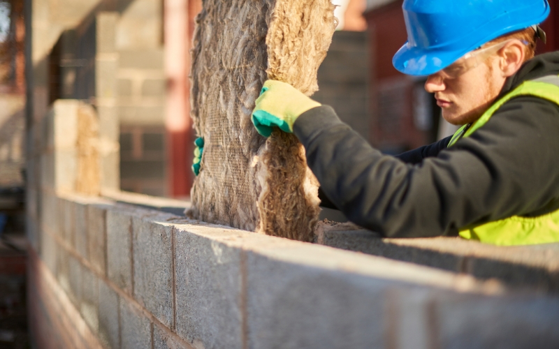 Installer drilling small holes into mortar for cavity wall fill